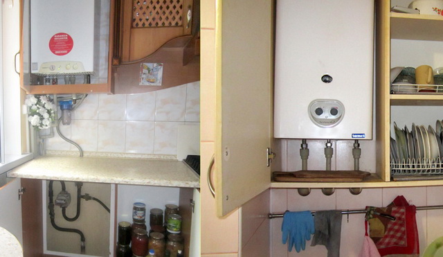 Как спрятать газовый котел на кухне - фото и идеи 8