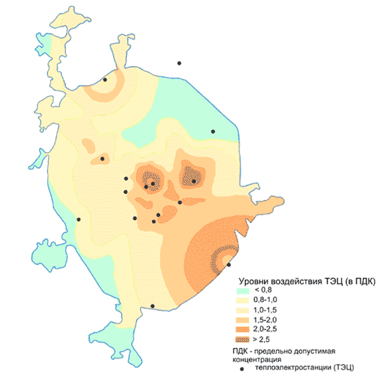 Уровни воздействия ТЭЦ в Москве.