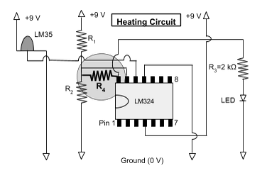 A diagram showing the heating circuit with the fourth resistor added.